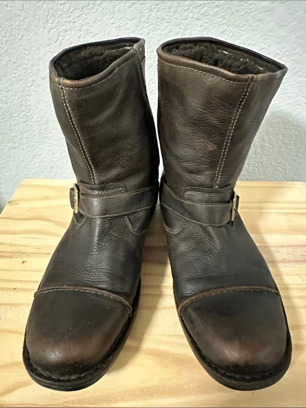 Uggs Genuine Leather Men Buckle Ankle Boots - Dark Brown 14